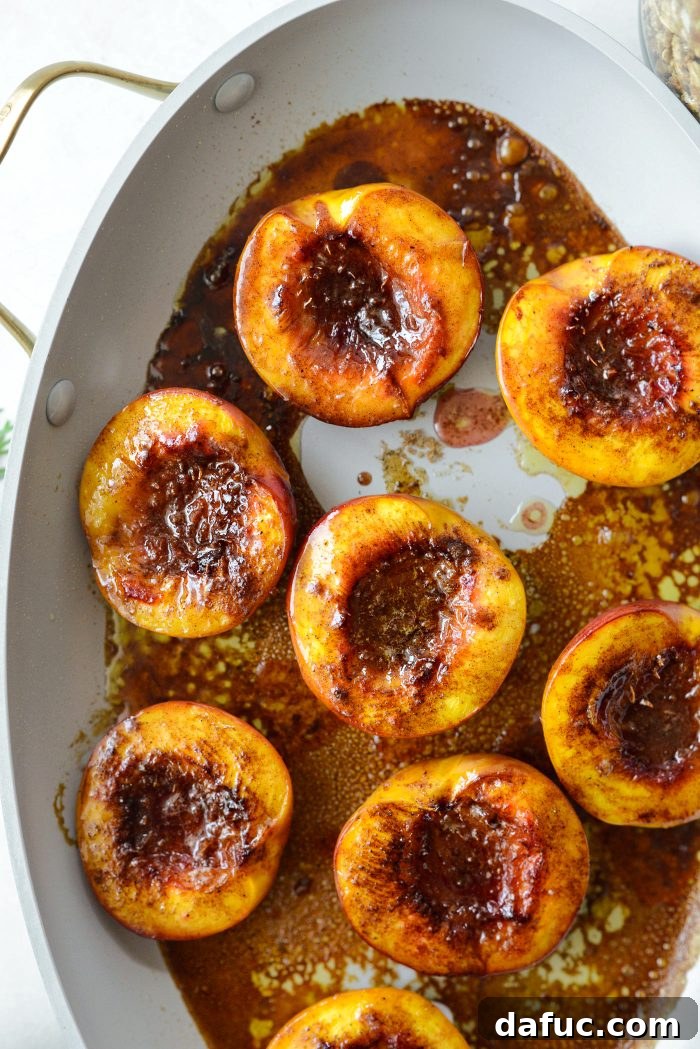 Warm Vanilla Cardamom Nectarine Bake 14 Glazed baked nectarines ready to be served