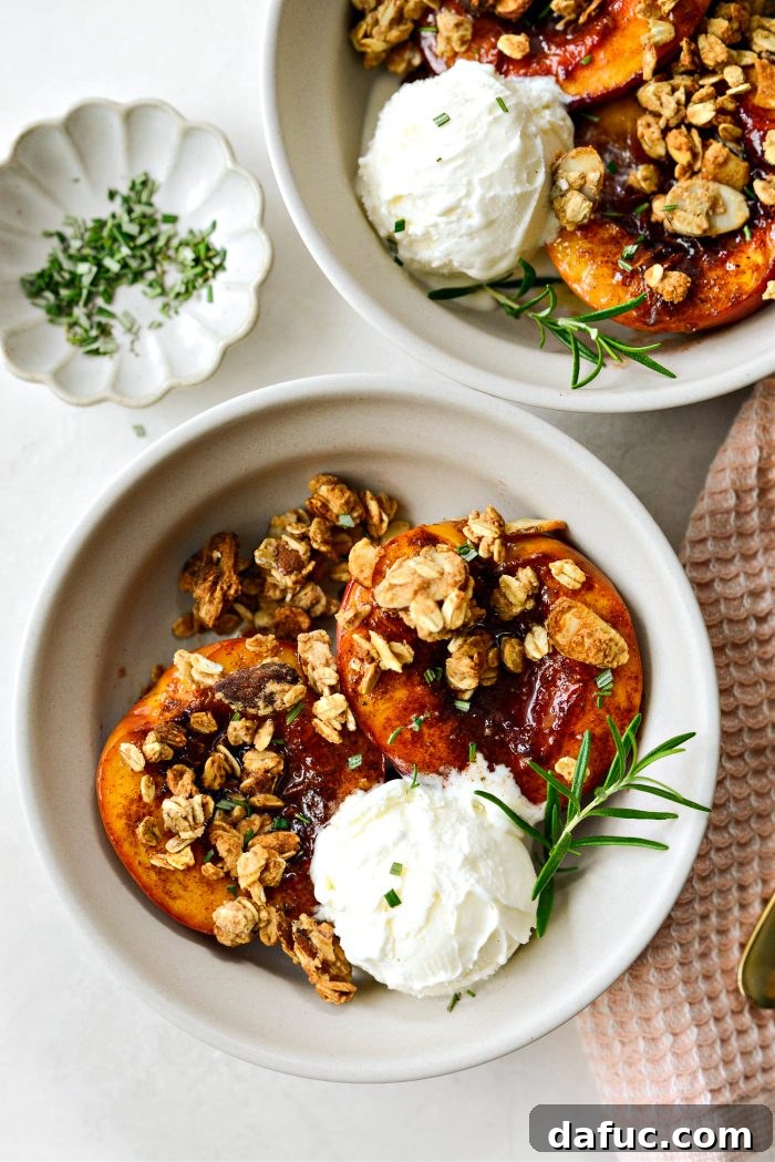 Warm Vanilla Cardamom Nectarine Bake 16 Baked Vanilla Cardamom Nectarines with granola and rosemary