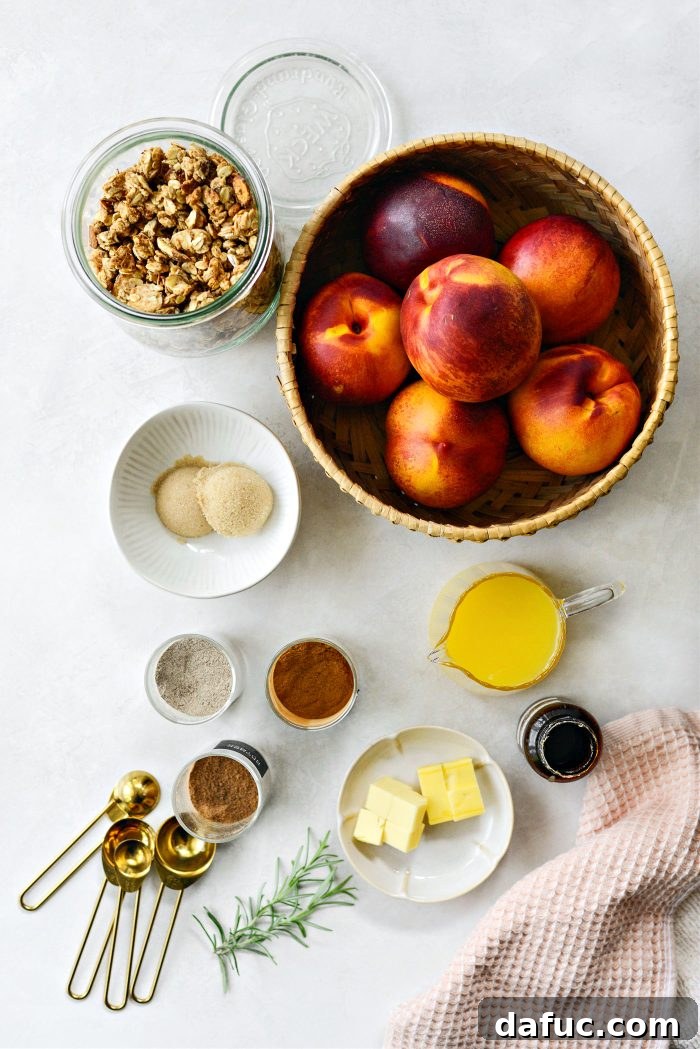 Warm Vanilla Cardamom Nectarine Bake 4 Ingredients laid out for Baked Vanilla Cardamom Nectarines