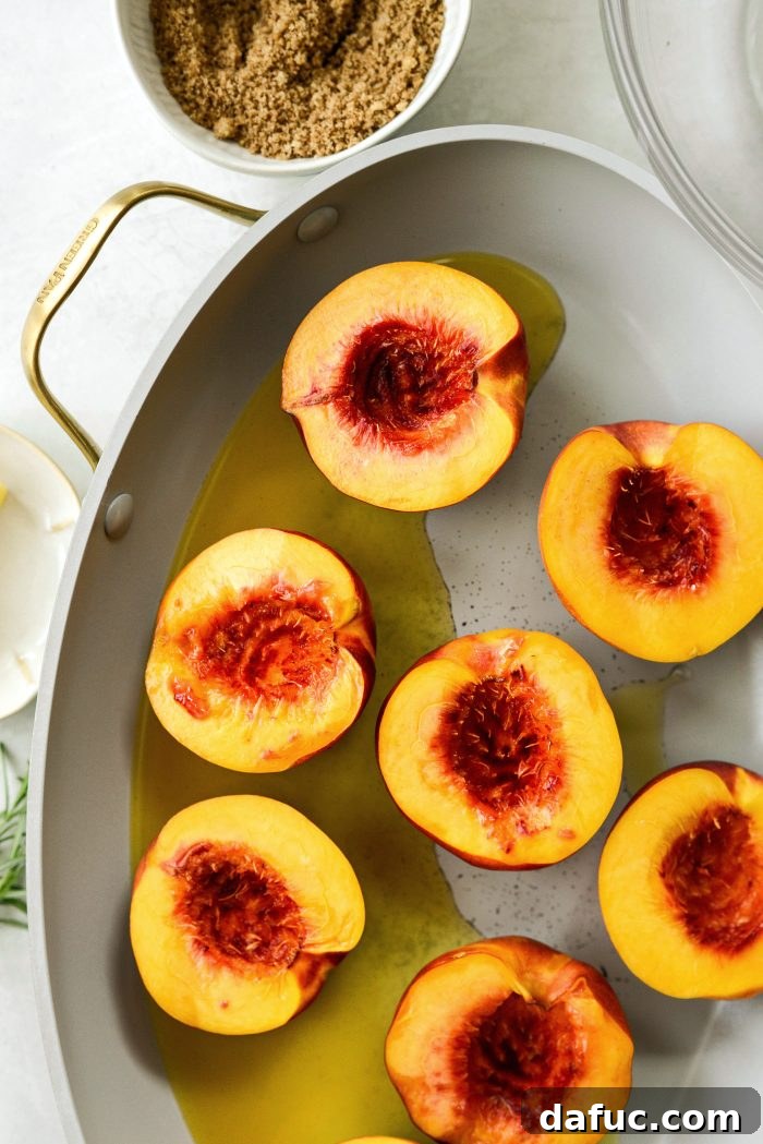 Warm Vanilla Cardamom Nectarine Bake 10 Arranging vanilla orange juice and nectarines in a baking pan