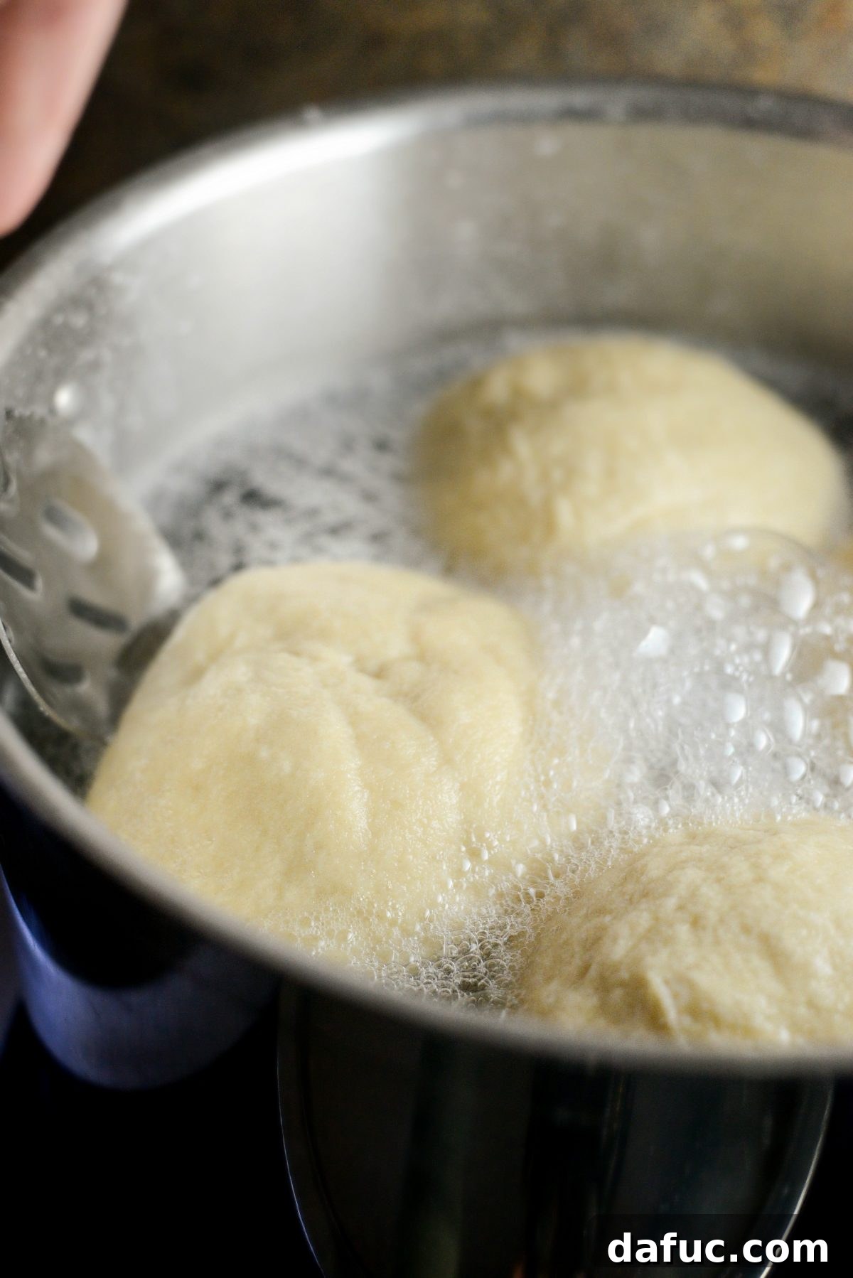 dough balls in baking soda bath