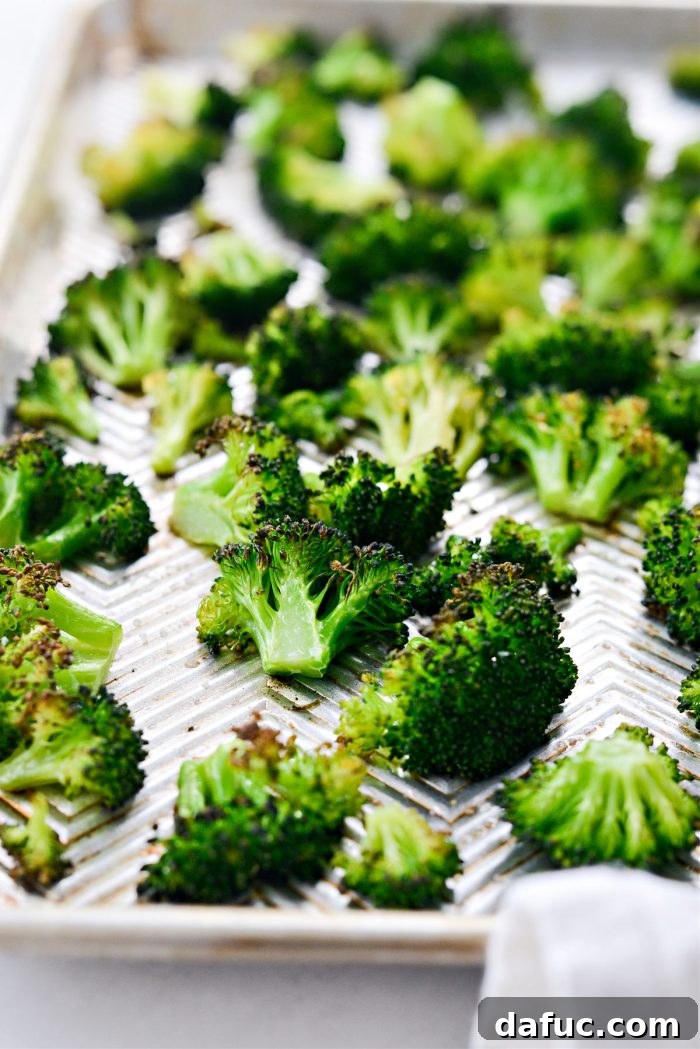 Close-up of perfectly roasted broccoli
