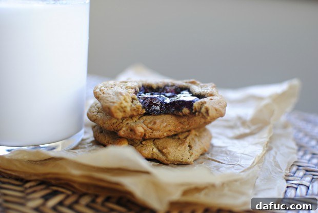Soft and Chewy Flourless Peanut Butter Jam Cookies