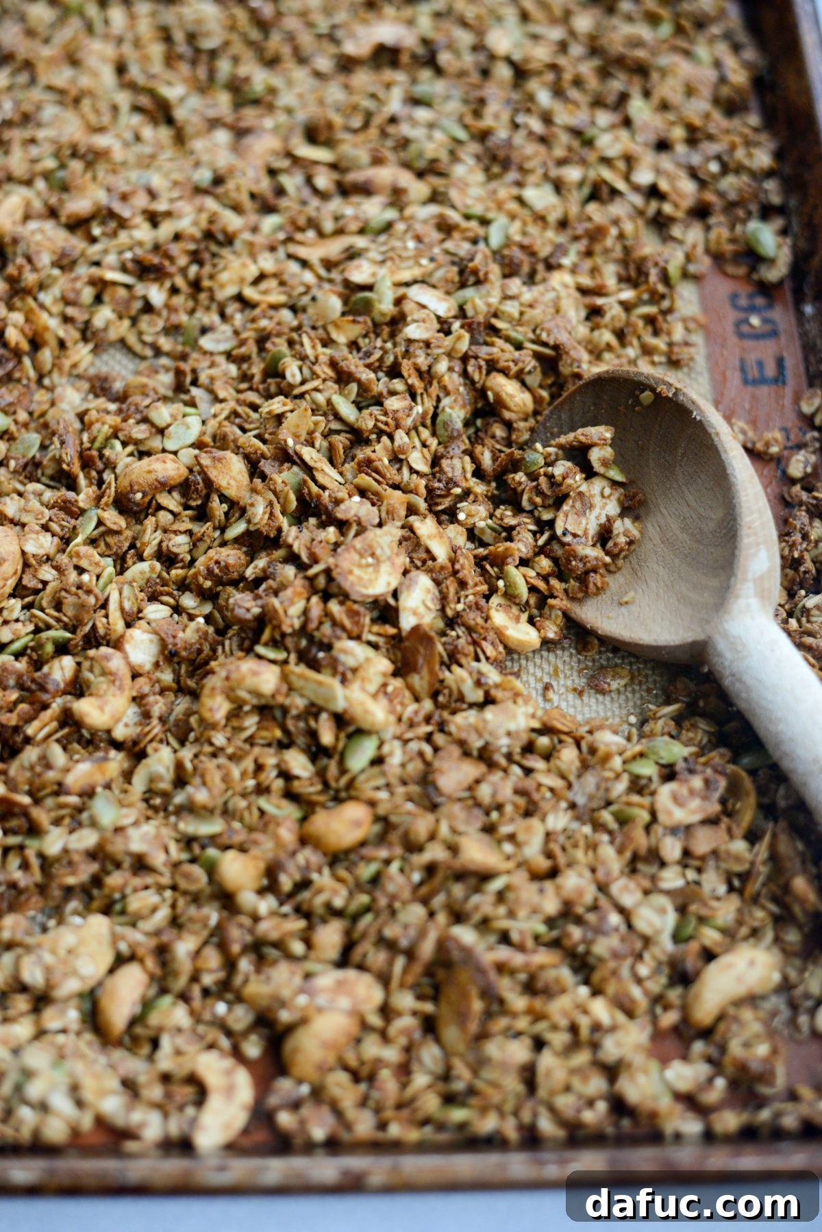Toss granola occasionally while baking for even browning