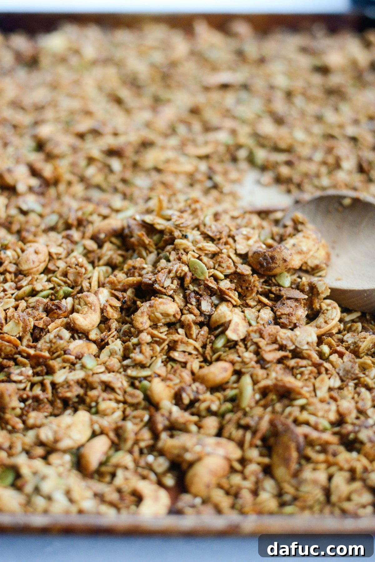Finished Tahini Nut and Seed Granola cooling on the pan