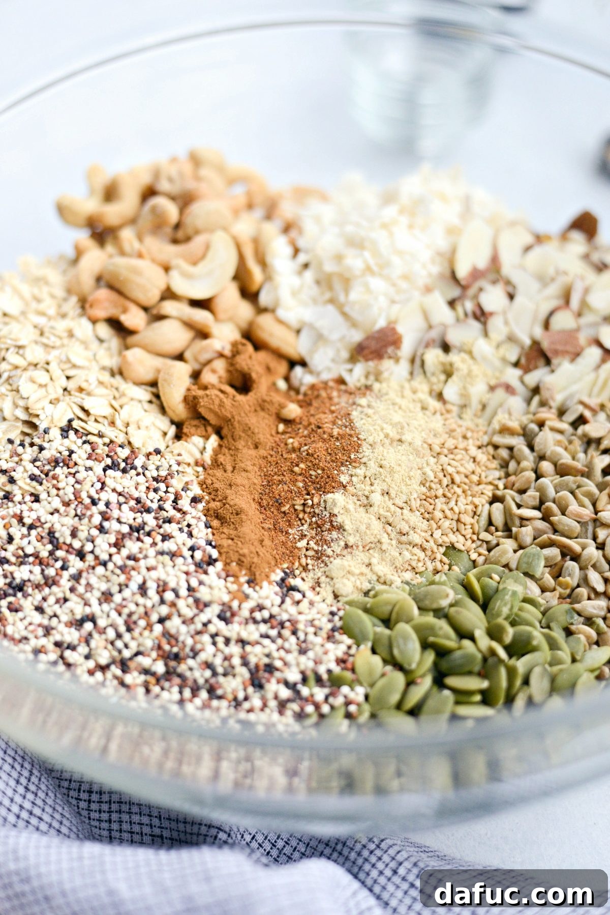 Season dry ingredients with cinnamon, ginger, and nutmeg