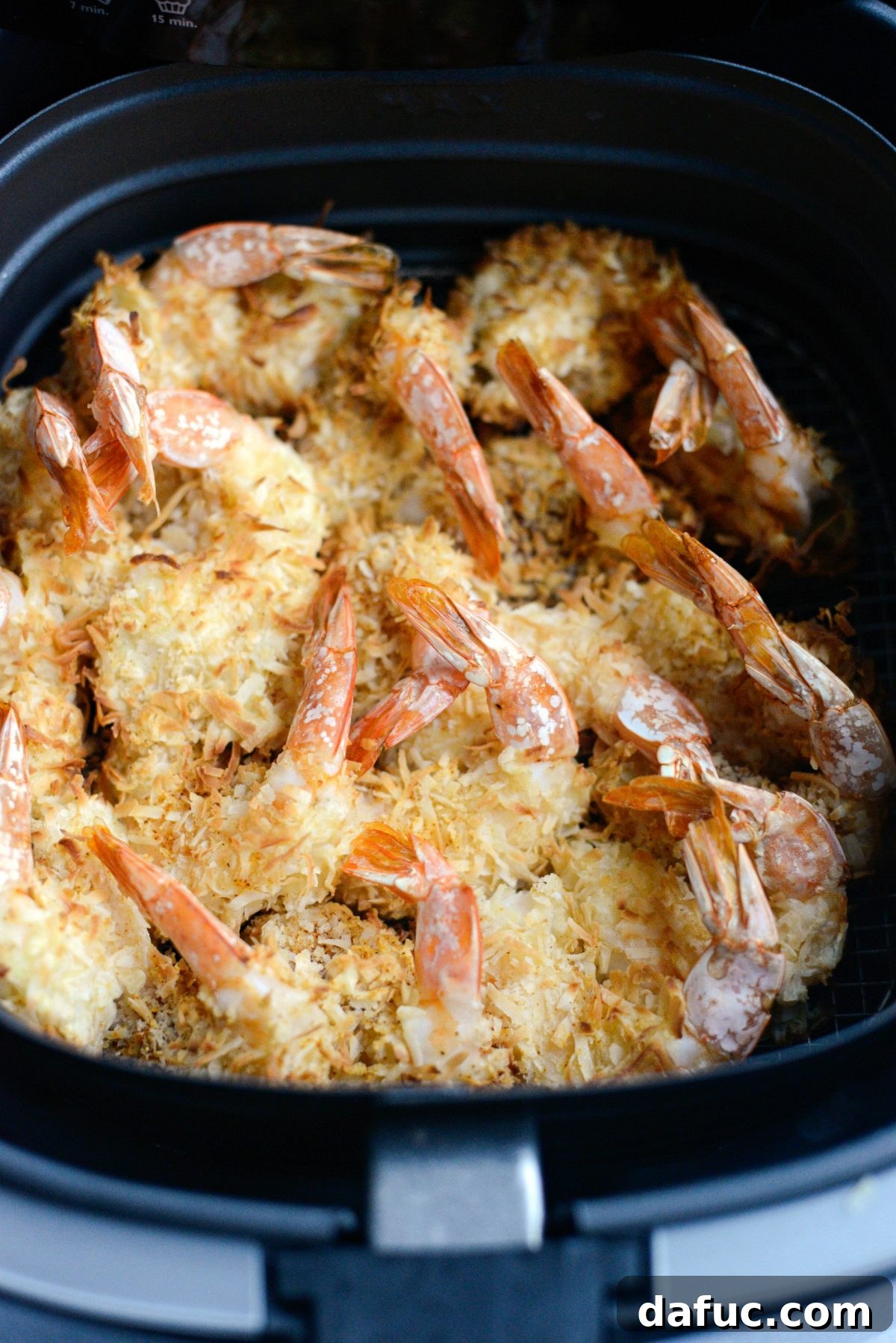 Tropical Crispy Air-Fried Coconut Shrimp with Pineapple Coconut Yogurt Dip 18 air fried coconut shrimp in basket