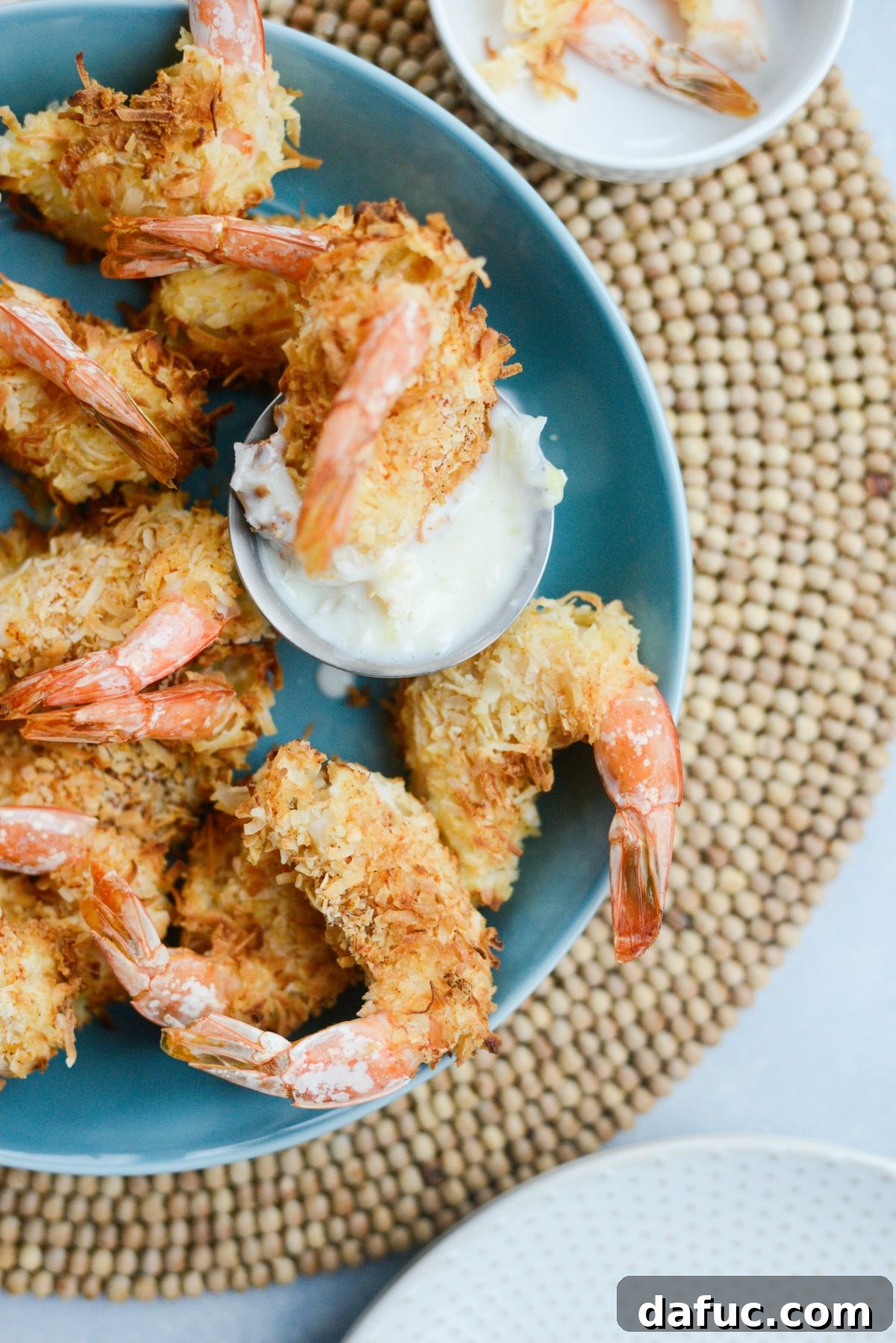 Tropical Crispy Air-Fried Coconut Shrimp with Pineapple Coconut Yogurt Dip 22 Air-Fryer Coconut Shrimp dipped in Pineapple Coconut Yogurt Dip
