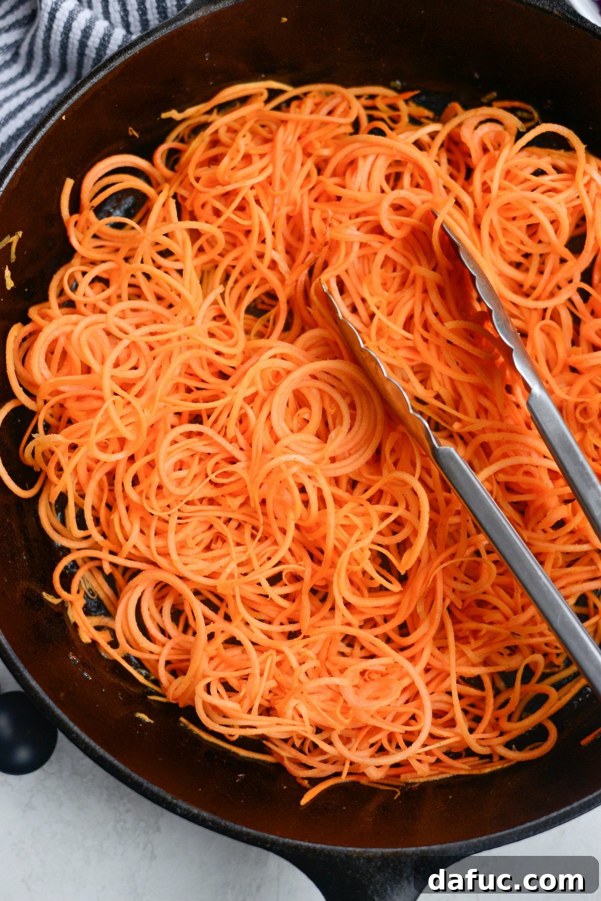 Southwest Sweet Potato Noodle Fiesta with Poblano Corn 11 Sweet corn kernels charring in a cast iron skillet for added smoky flavor