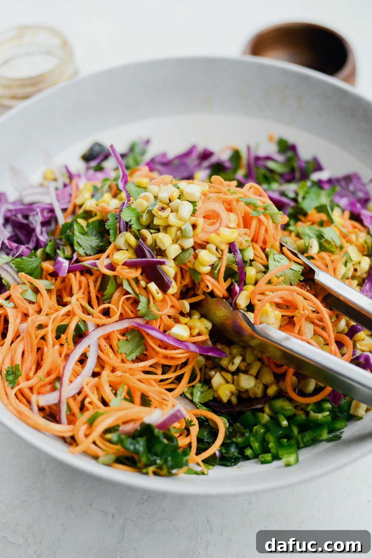 Southwest Sweet Potato Noodle Fiesta with Poblano Corn 14 Colorful array of fresh vegetables for the Mexicali sweet potato noodle salad