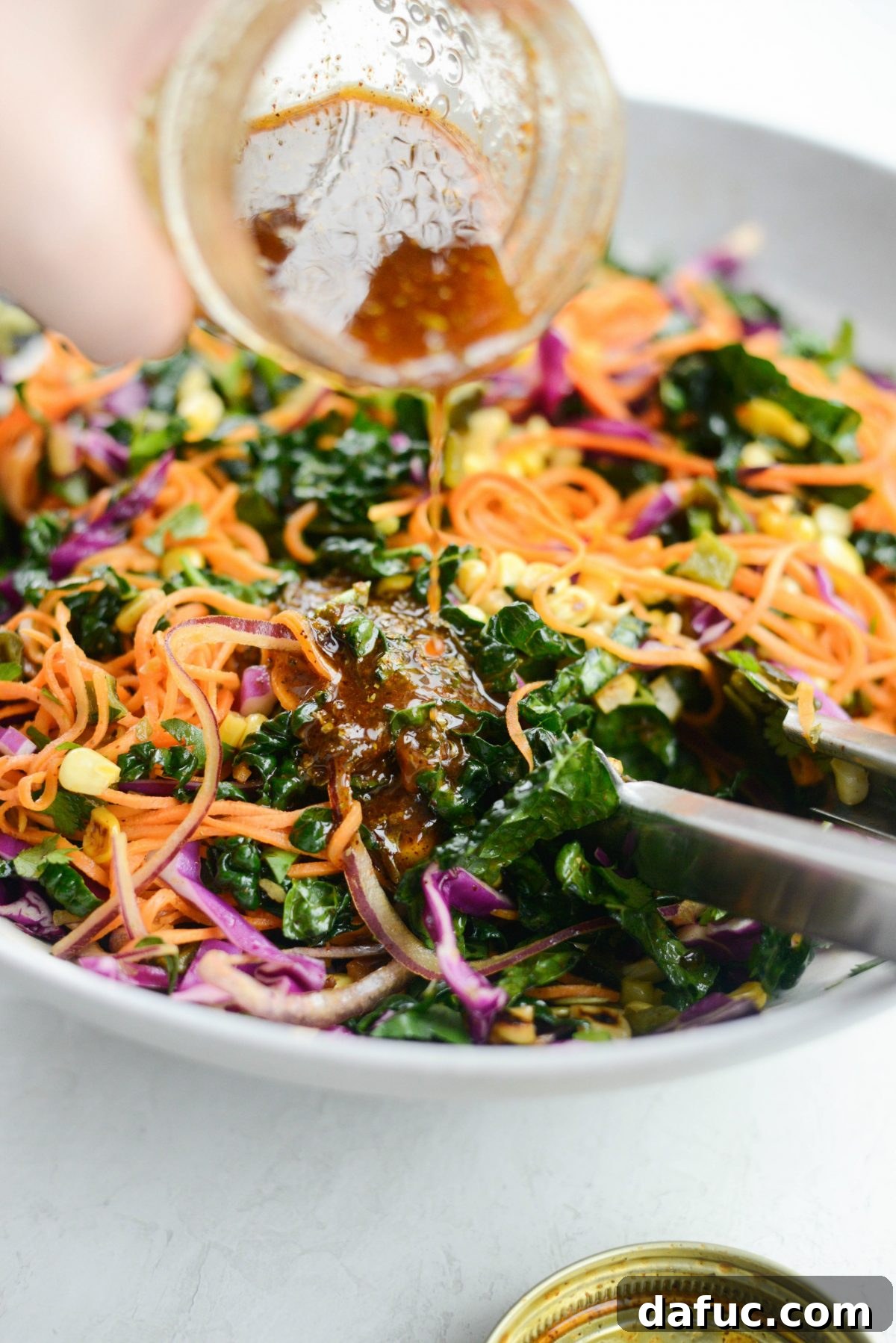 Southwest Sweet Potato Noodle Fiesta with Poblano Corn 15 All the salad ingredients mixed in a large bowl, ready for dressing
