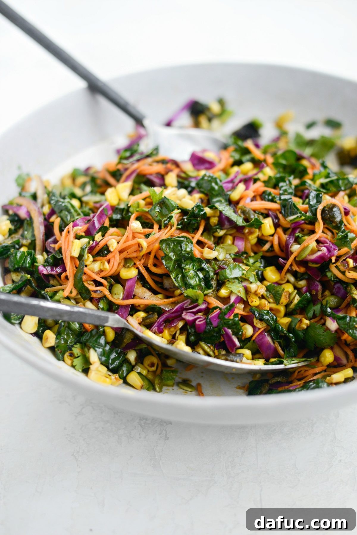 Southwest Sweet Potato Noodle Fiesta with Poblano Corn 19 Overhead shot of the colorful Mexicali Sweet Potato Noodle Salad, beautifully garnished