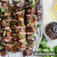 Grilled Sticky Garlic Sesame Steak Skewers l SimplyScratch.com