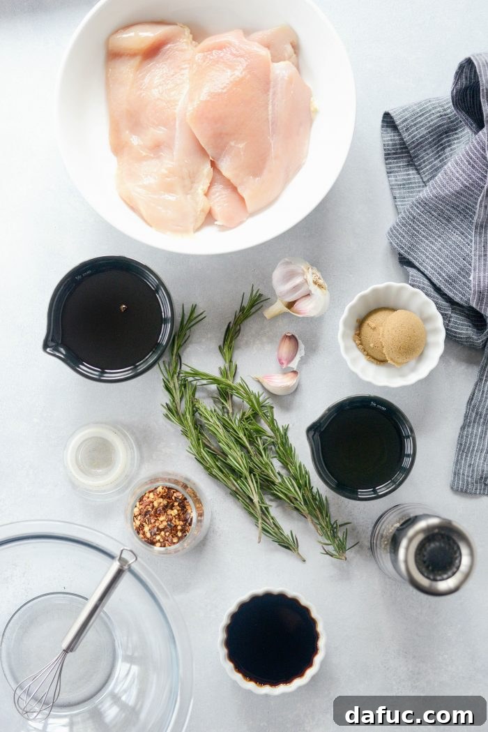 Ingredients for Balsamic Rosemary Grilled Chicken Marinade