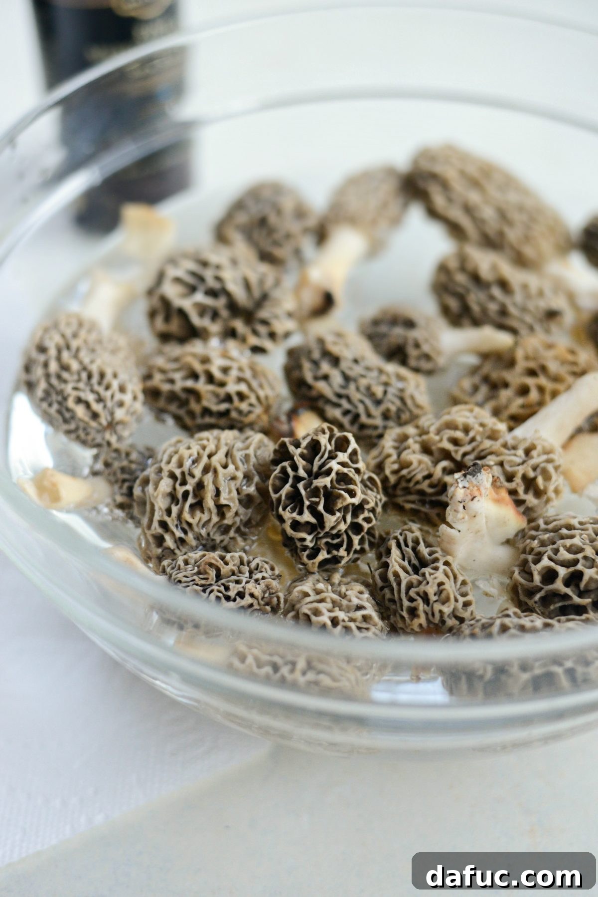 Spring's Wild Morel Sauté 6 Morel mushrooms soaking in salt water for cleaning