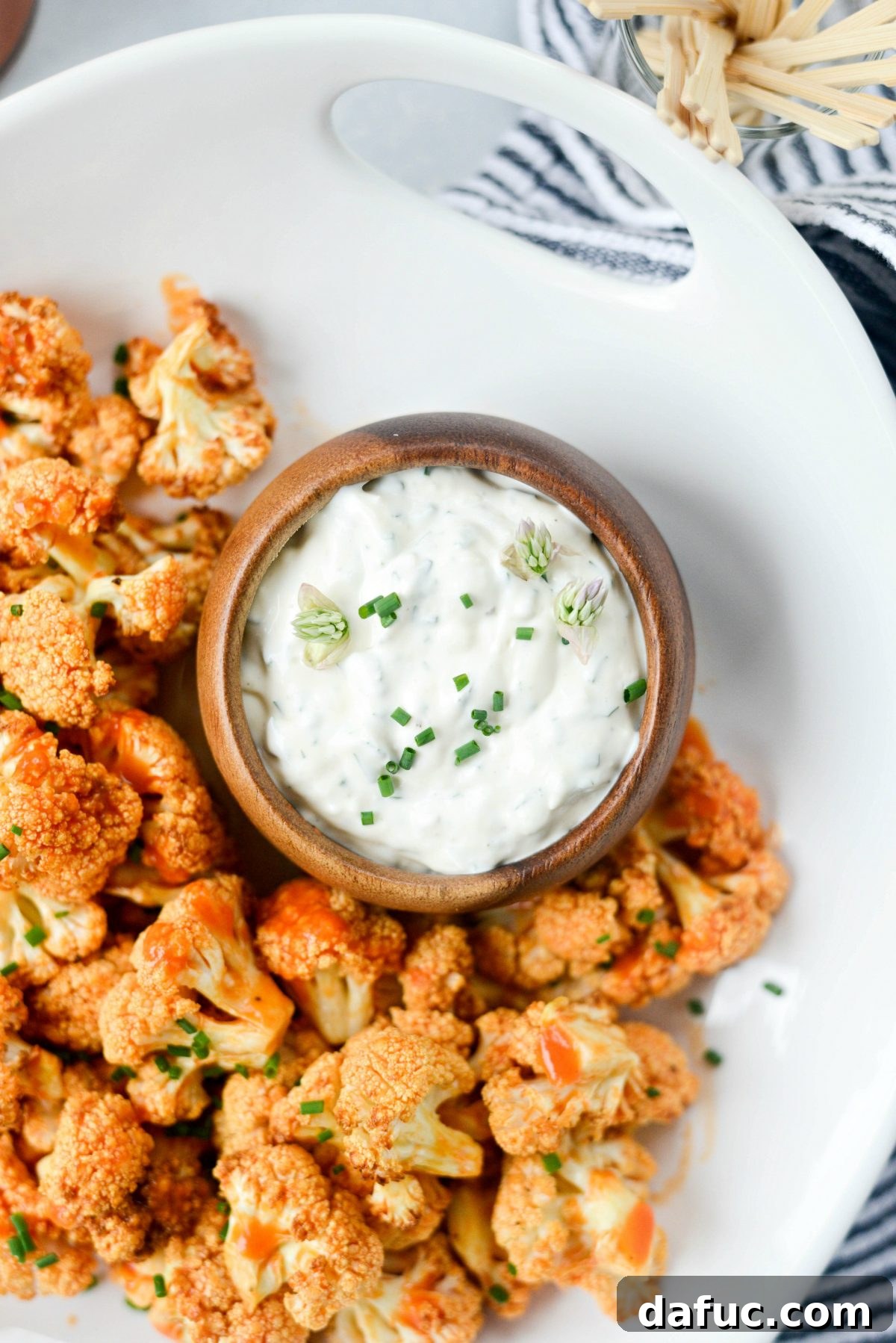 Air Fryer Buffalo Cauliflower Bites ready to eat