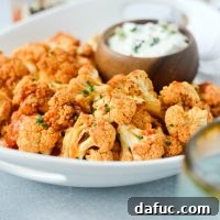 Air Fryer Buffalo Cauliflower Bites with Garlic Blue Cheese Dip