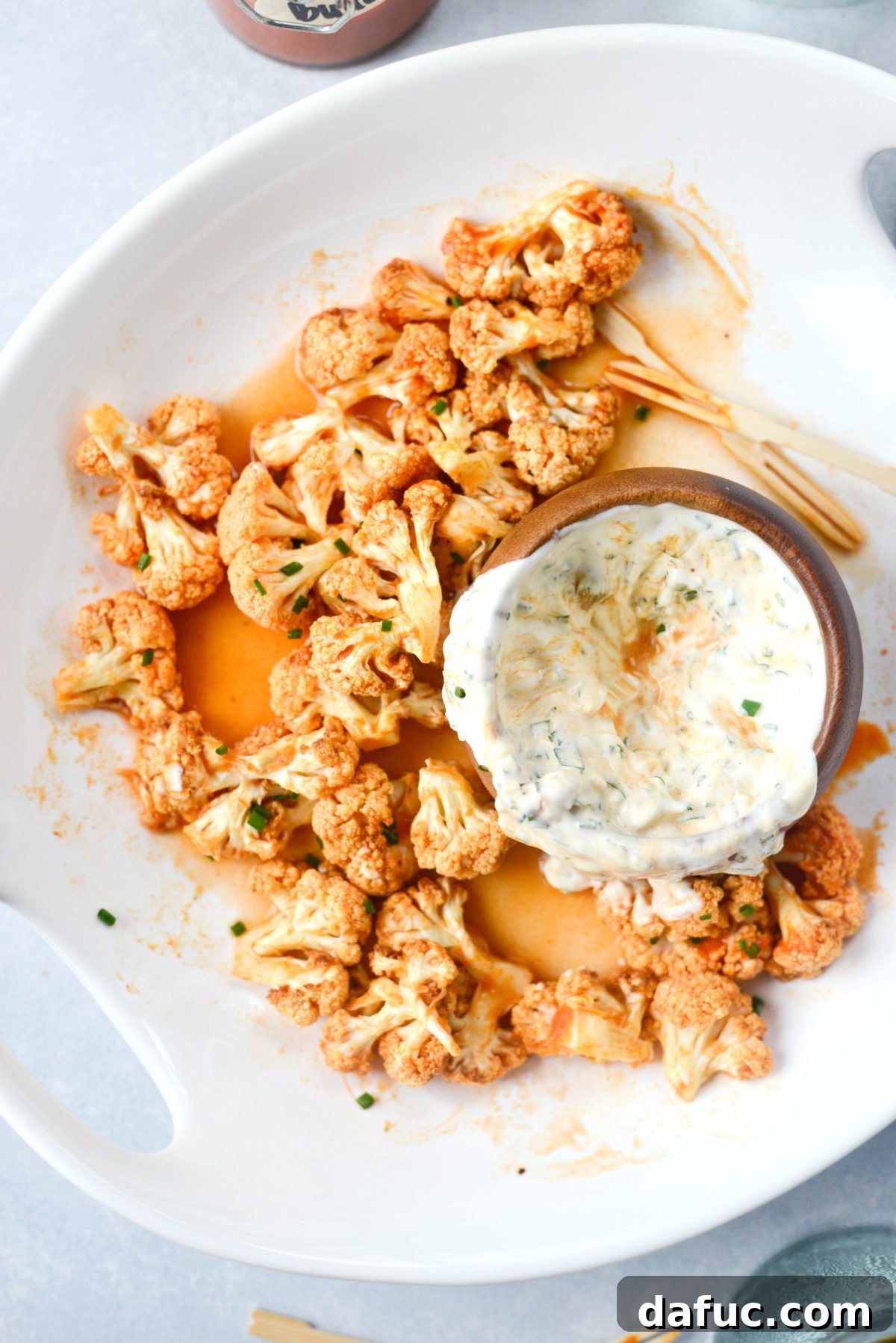 Delicious Air Fryer Buffalo Cauliflower Bites with Blue Cheese Dip