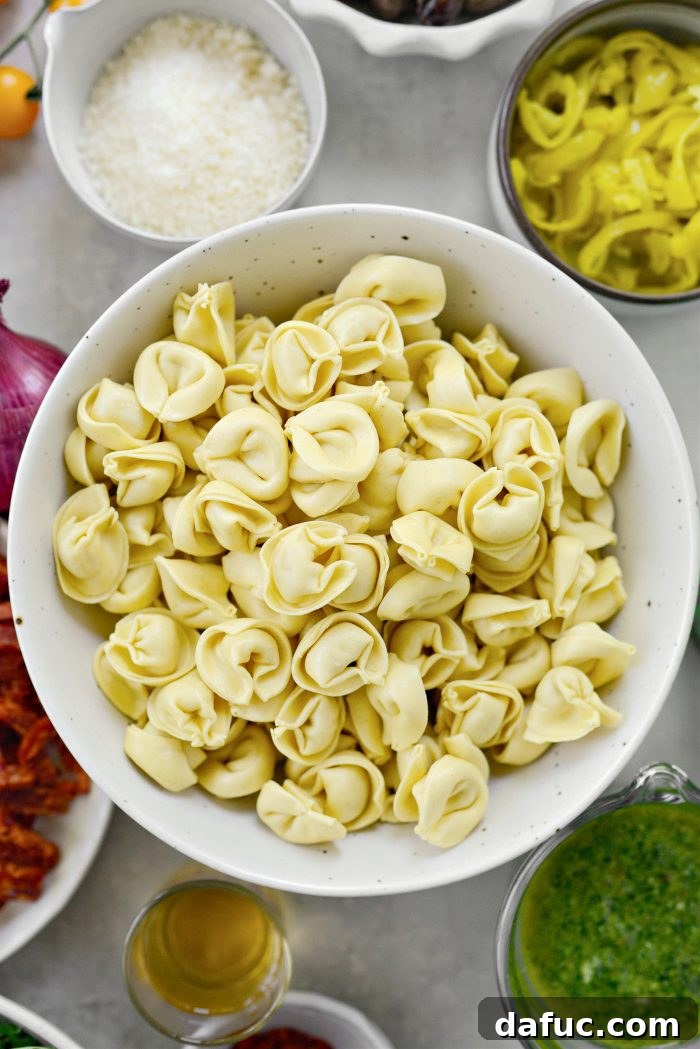 Raw tortellini pasta, ready to be cooked