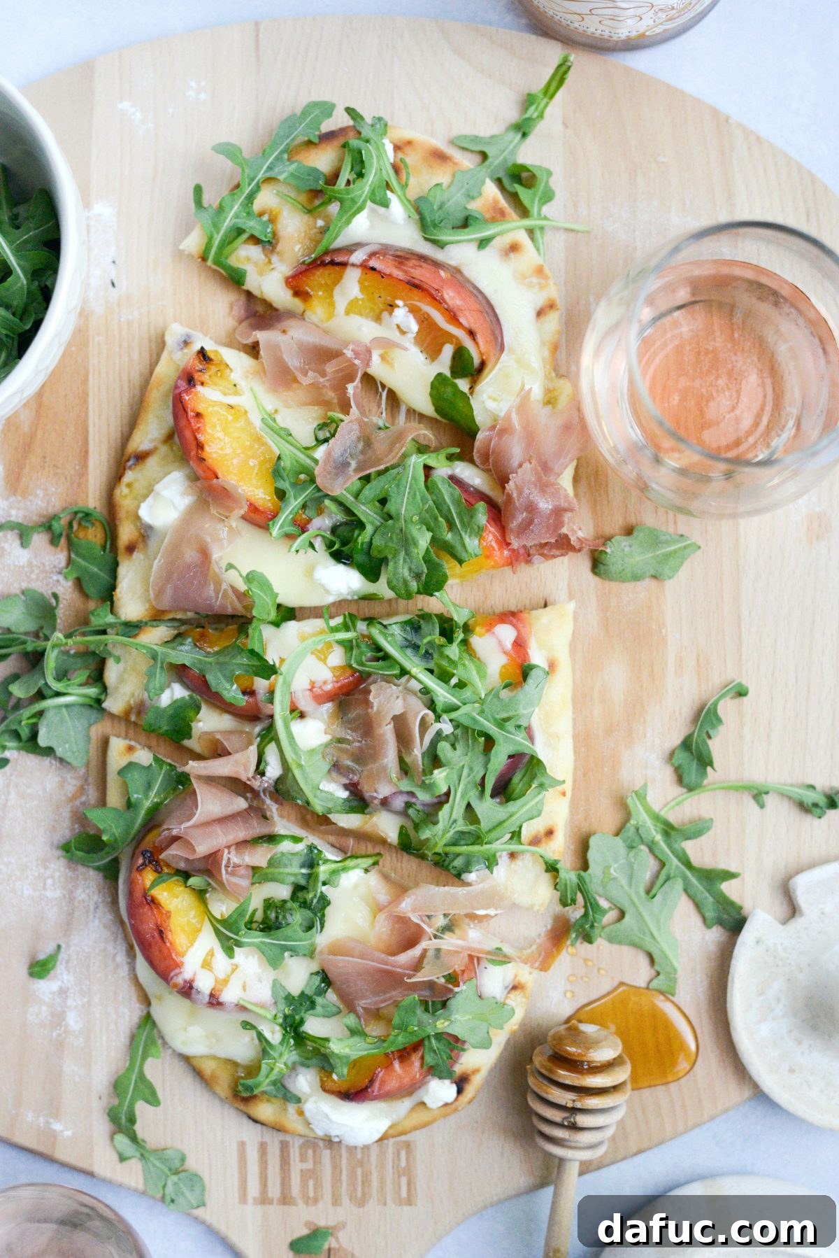 Grilled Peach, Goat Cheese and Prosciutto Flatbread, a perfect summer appetizer