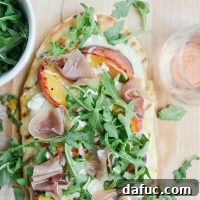 Grilled Peach, Goat Cheese and Prosciutto Flatbread l SimplyScratch.com