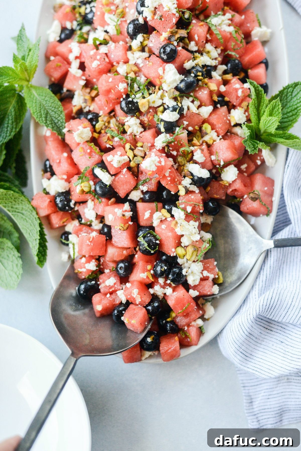 Watermelon Blueberry Feta Salad, a fresh and colorful summer dish perfect for entertaining.