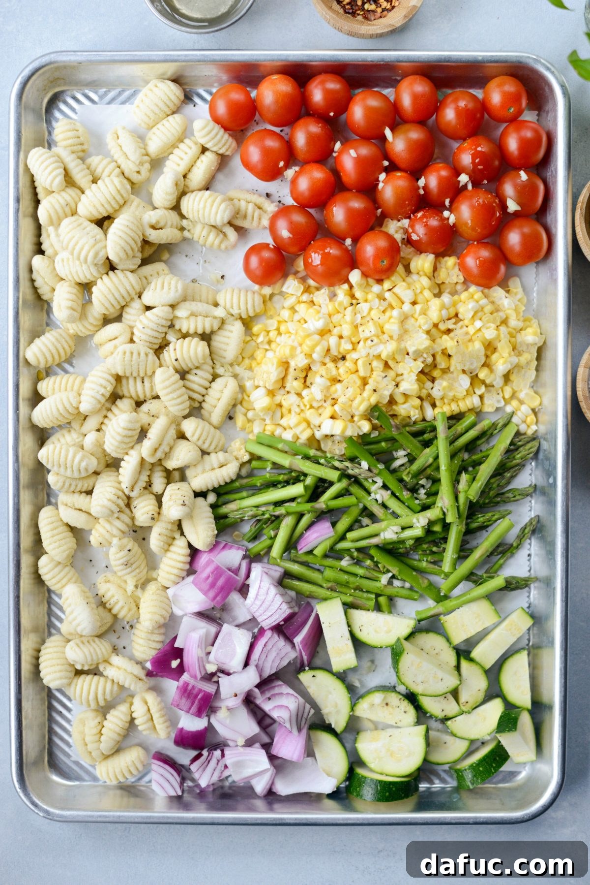 sheet pan of gnocchi and veggies