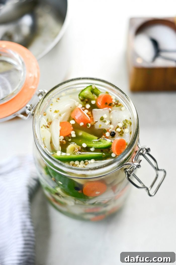 Taqueria Escabeche: Pickled Jalapeños, Carrots, and Onions 3 Taqueria Style Pickled Jalapeños l SimplyScratch.com
