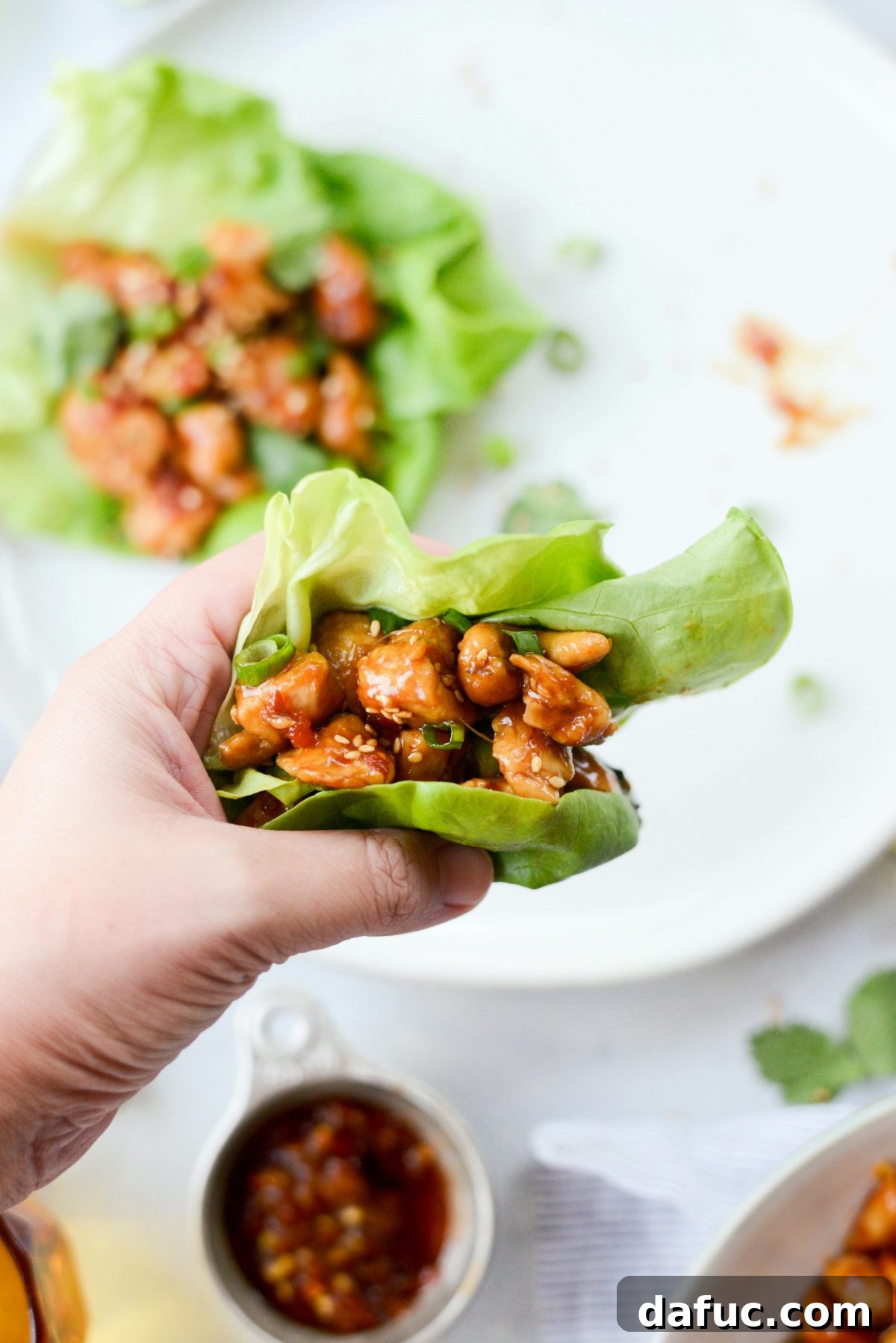 A final look at the delicious Thai Cashew Chicken Lettuce Wraps.