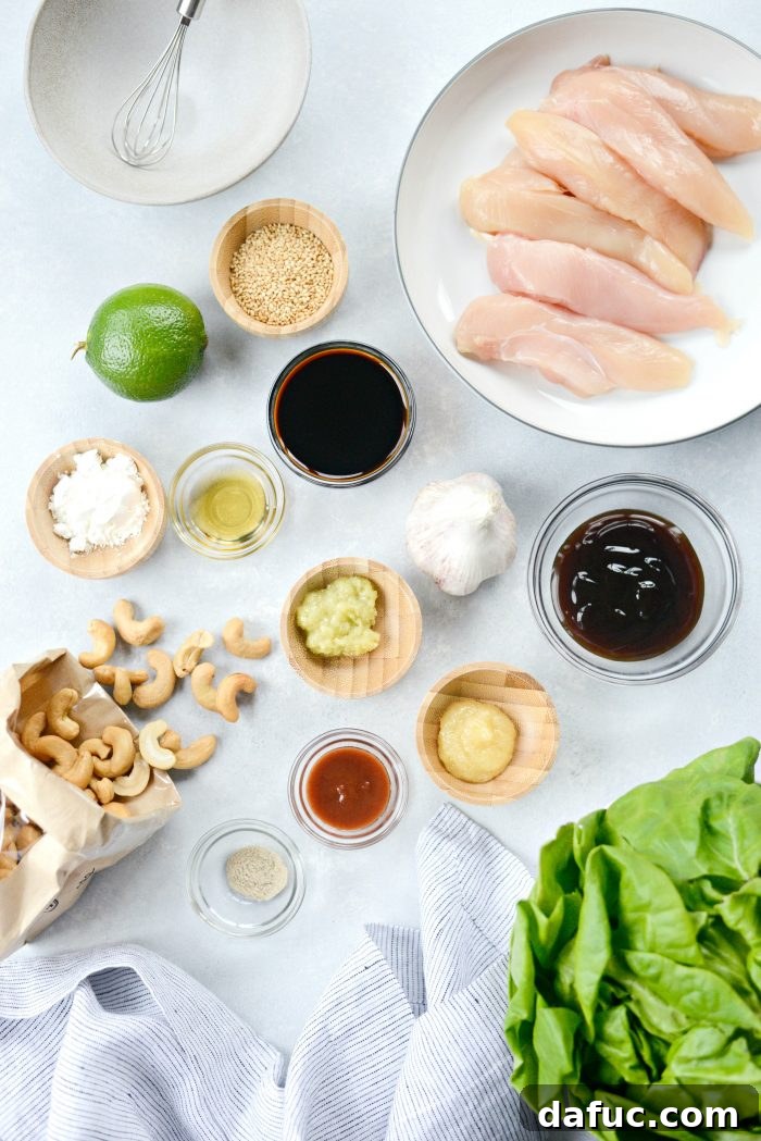 Ingredients for Thai Cashew Chicken Lettuce Wraps