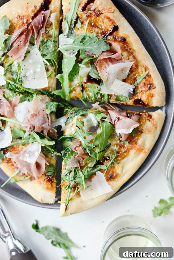 Fig Jam Prosciutto Pizza sliced and ready to eat