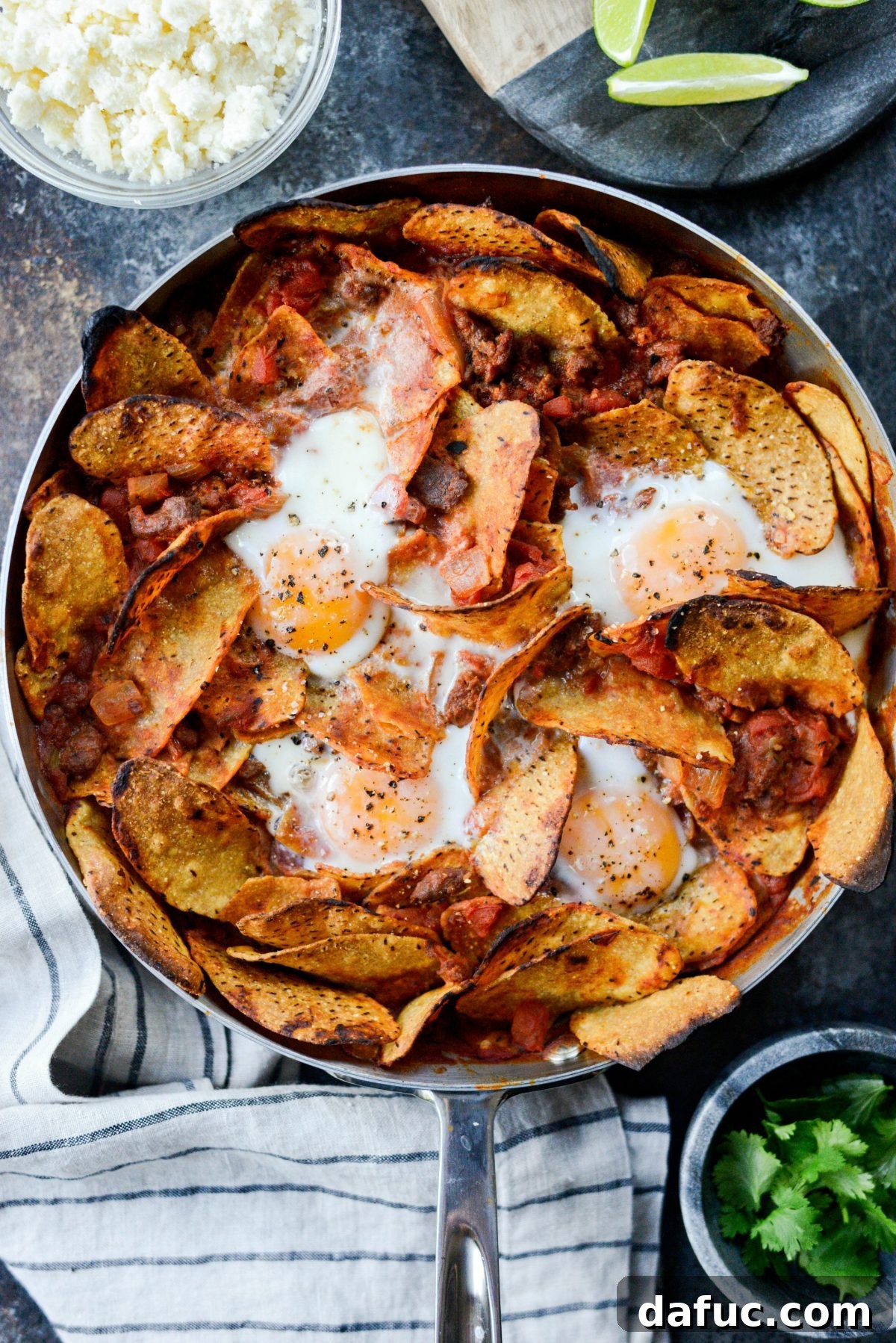 Hearty Chorizo and Sweet Potato Chilaquiles 16 Chorizo Sweet Potato Chilaquiles baked to perfection with set egg whites and runny yolks