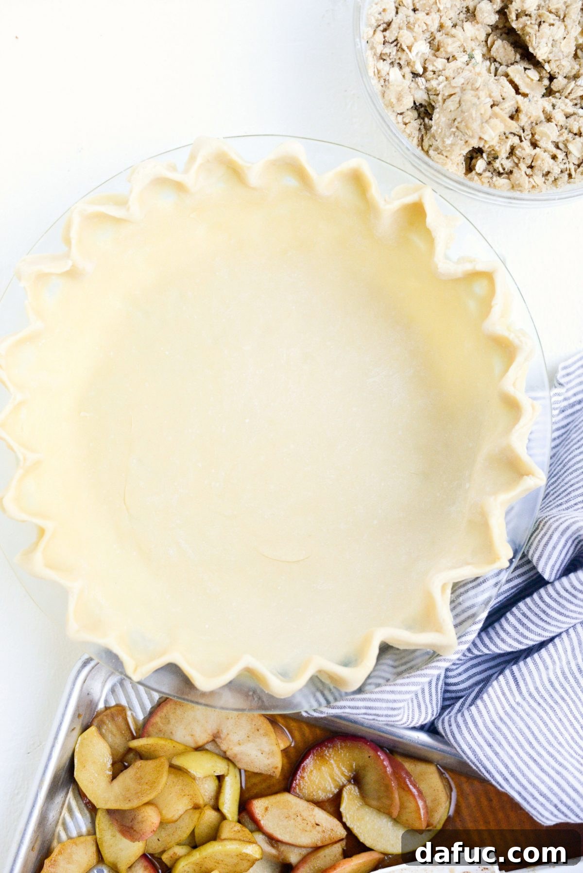 Pie shell neatly placed in a deep dish pie plate