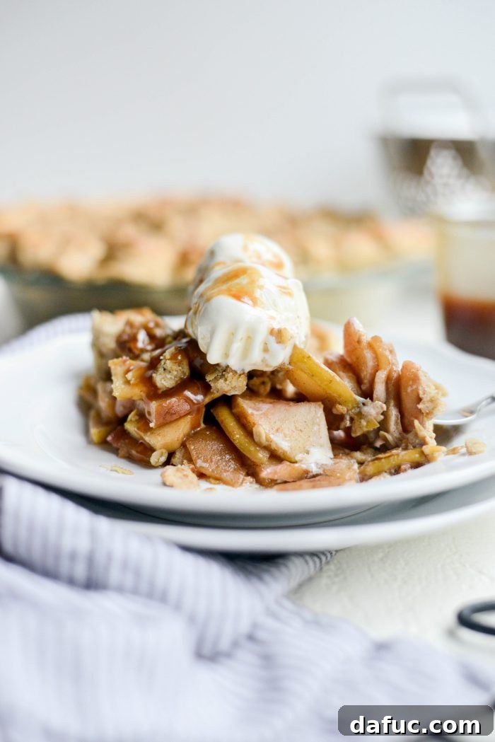 Another view of the Rustic Brown Sugar Apple Pie with Oatmeal Thyme Crumble