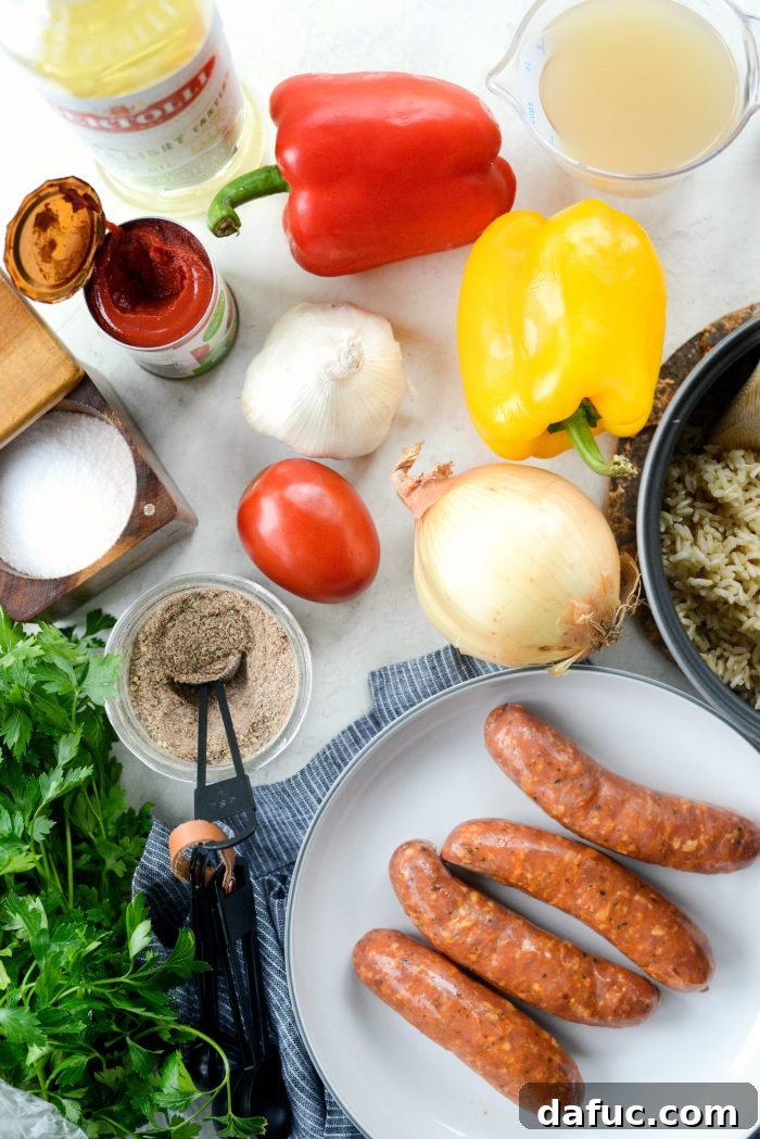 Andouille Cajun Rice Skillet ingredients.