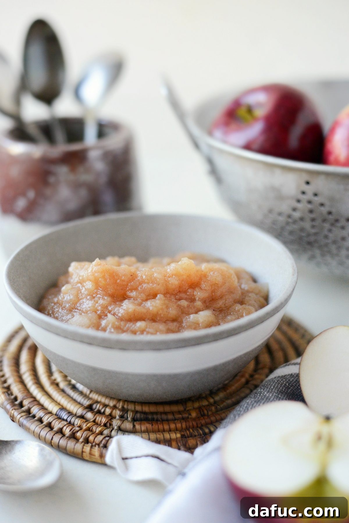 A serving of Naturally Sweetened Skillet Applesauce, ready to be savored.