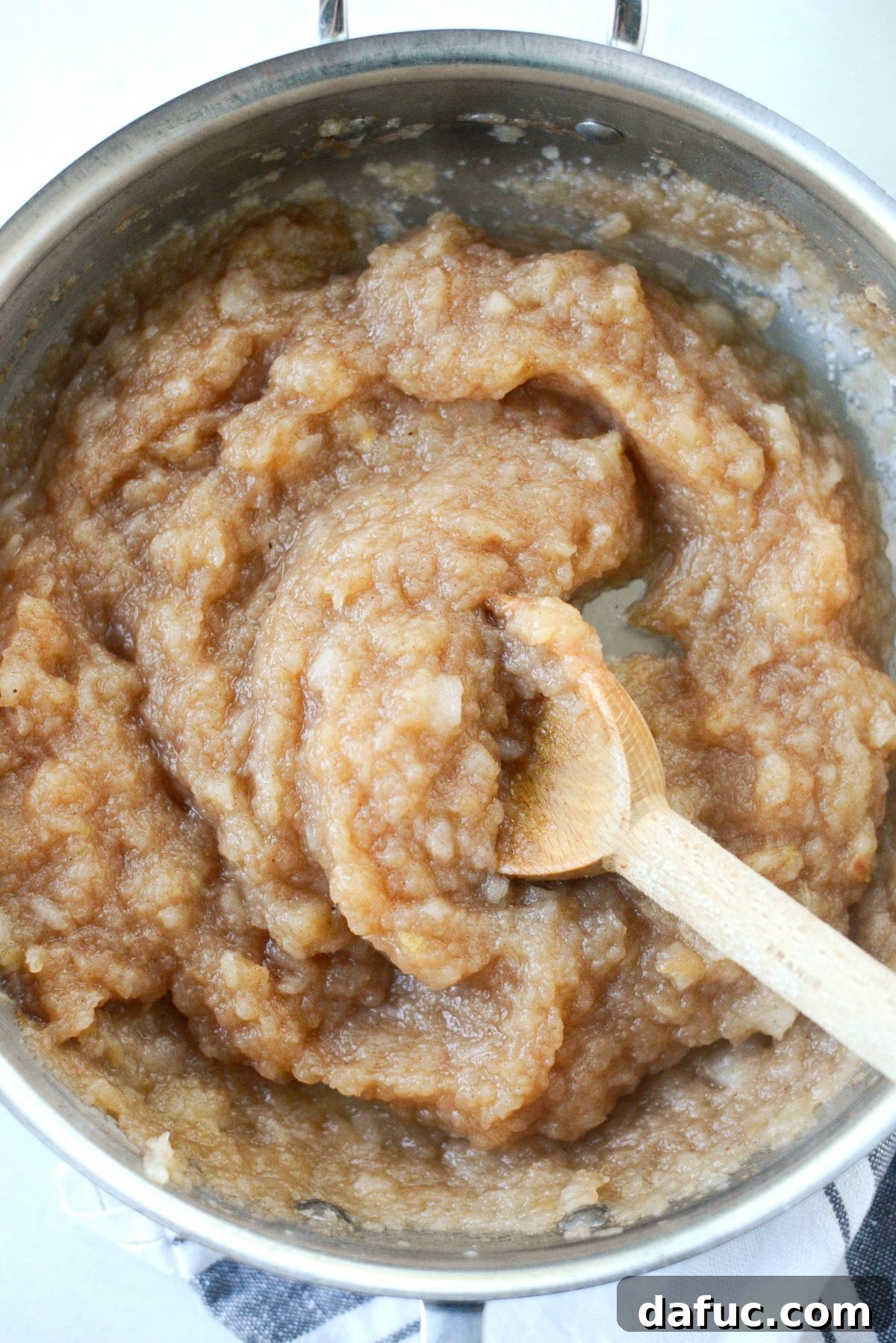 Freshly mashed skillet applesauce, warm and ready to enjoy.