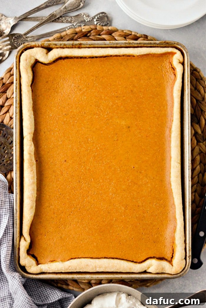Sheet Pan Pumpkin Pie 16 Pumpkin Slab Pie cut into perfect squares, ready to be served