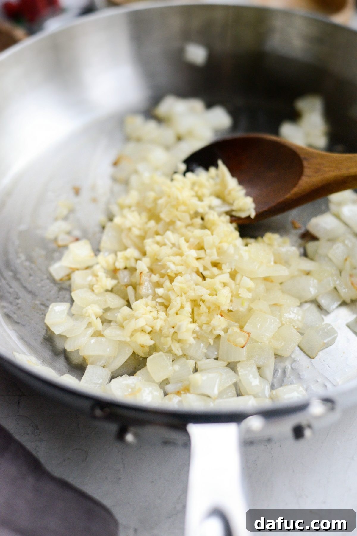 Sweet Butternut Marinara 8 Minced garlic added to softened onions in a skillet