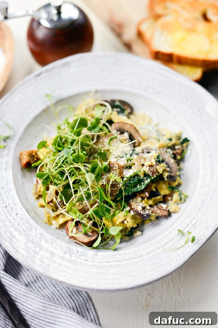 Vibrant Spinach and Mushroom Scramble 3 Healthy Spinach and Mushroom Scramble close-up with fresh ingredients