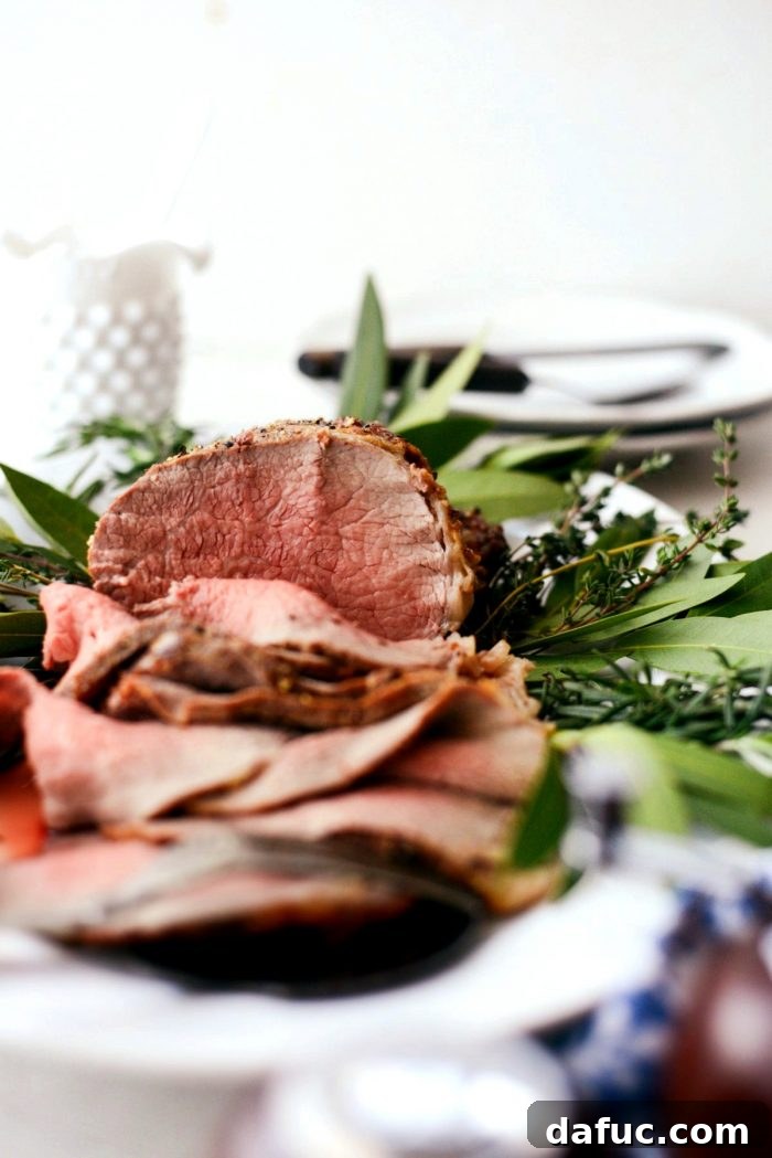 Delicious Easy Roast Beef with Au Jus, perfect for a festive meal or hearty dinner.
