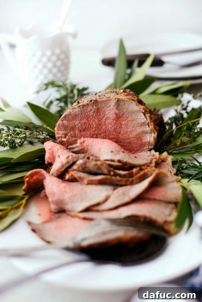 Effortless Roast Beef Recipe for any special occasion, served with a savory au jus.