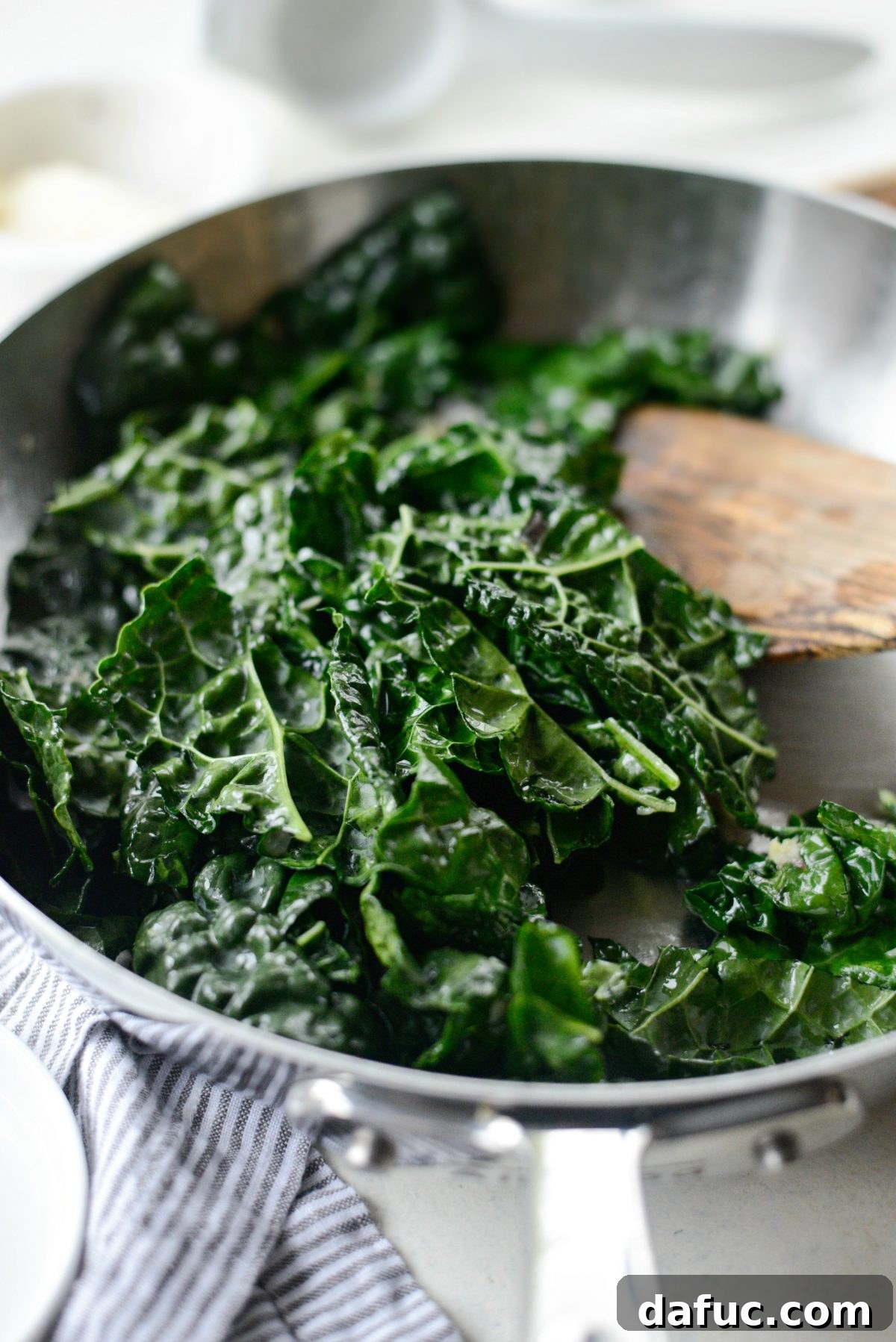 Tangy Lemon Kale Spaghetti with Olives and Parmesan 11 Sautéing kale until tender