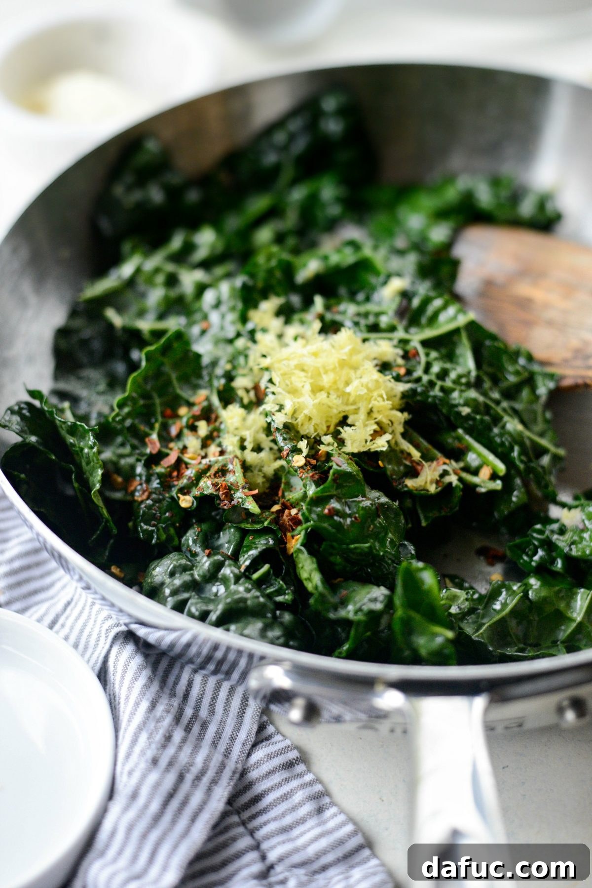Tangy Lemon Kale Spaghetti with Olives and Parmesan 12 Adding lemon zest and red pepper flakes to kale