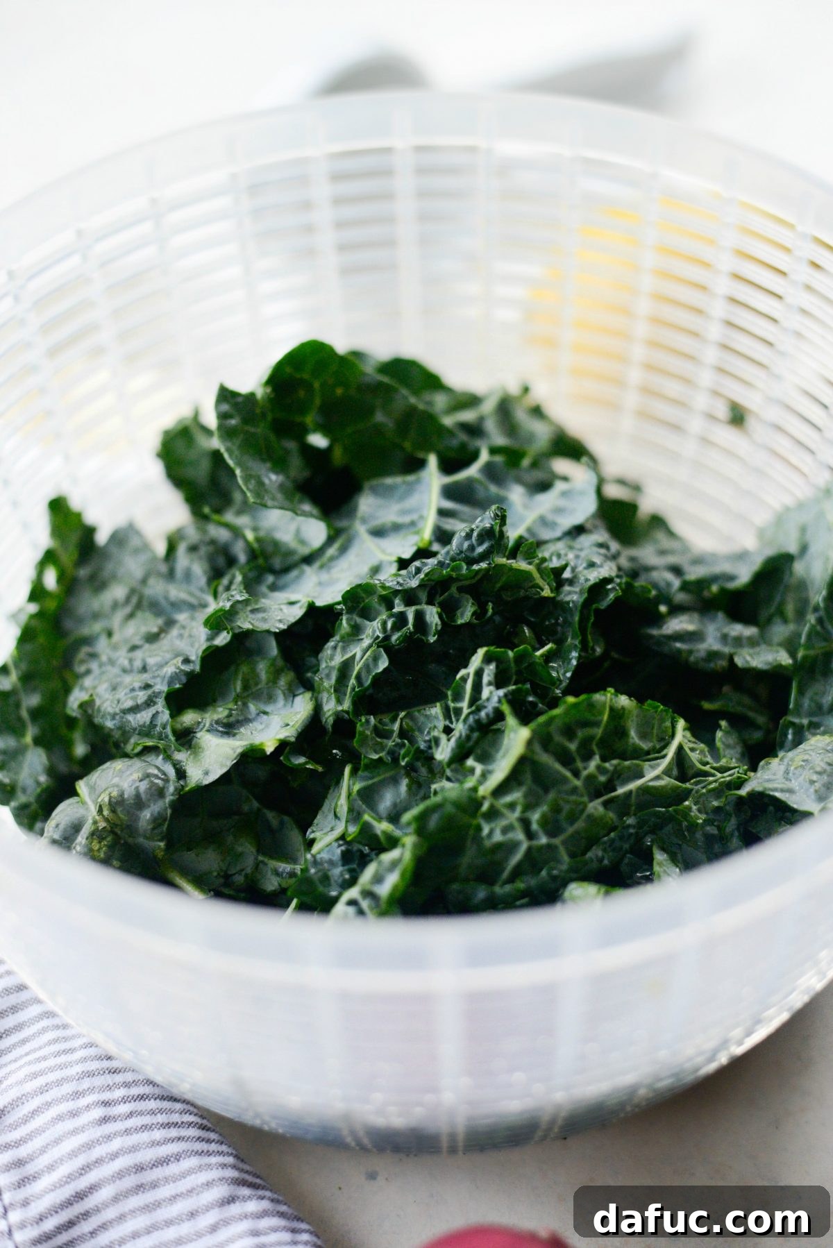 Tangy Lemon Kale Spaghetti with Olives and Parmesan 5 Washing and preparing kale for spaghetti