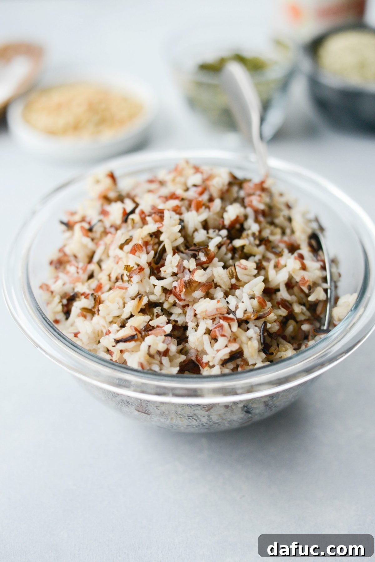 Warm Roasted Greens & Florets Salad 5 cooked wild rice blend in a bowl