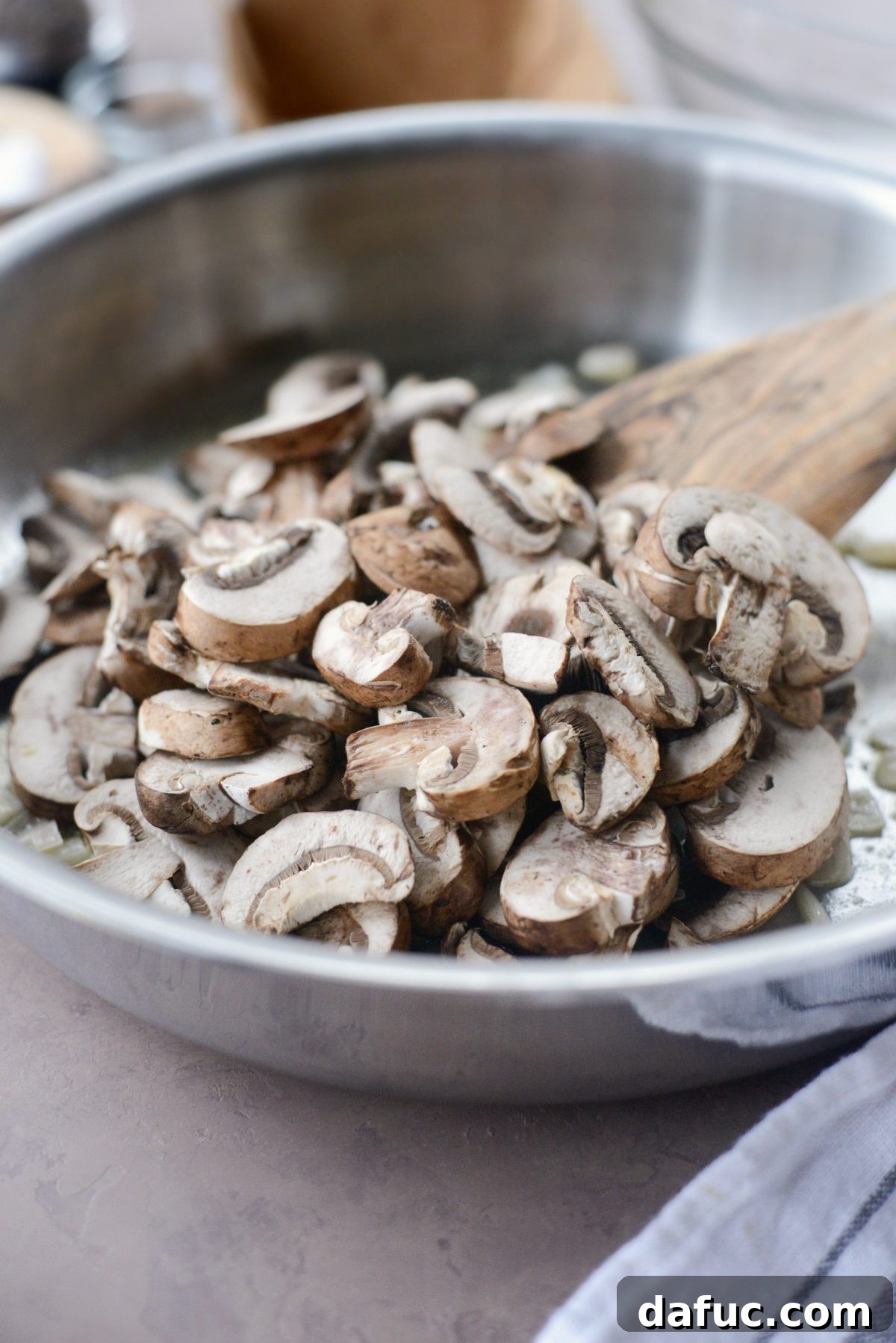 Crispy Onion Crowned Green Bean Casserole 11 add sliced mushrooms