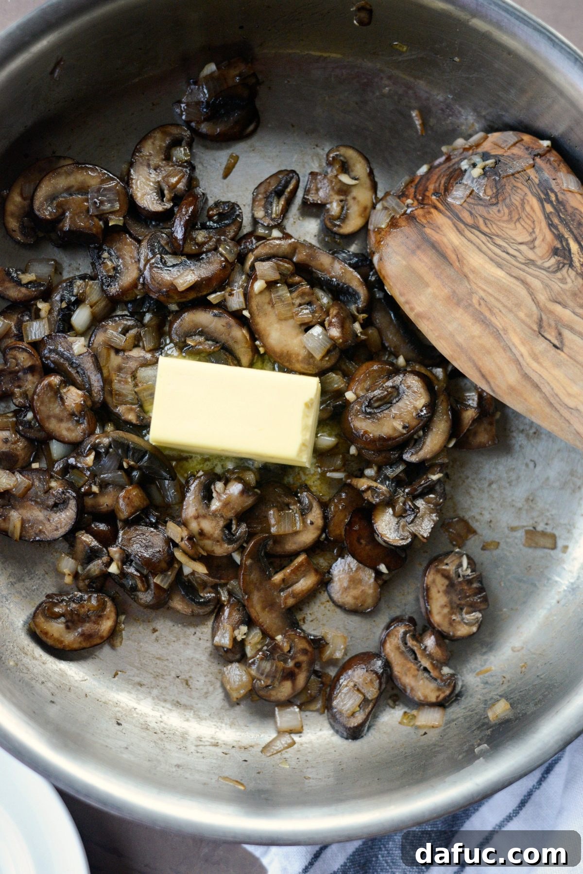 Crispy Onion Crowned Green Bean Casserole 13 add more butter to mushrooms