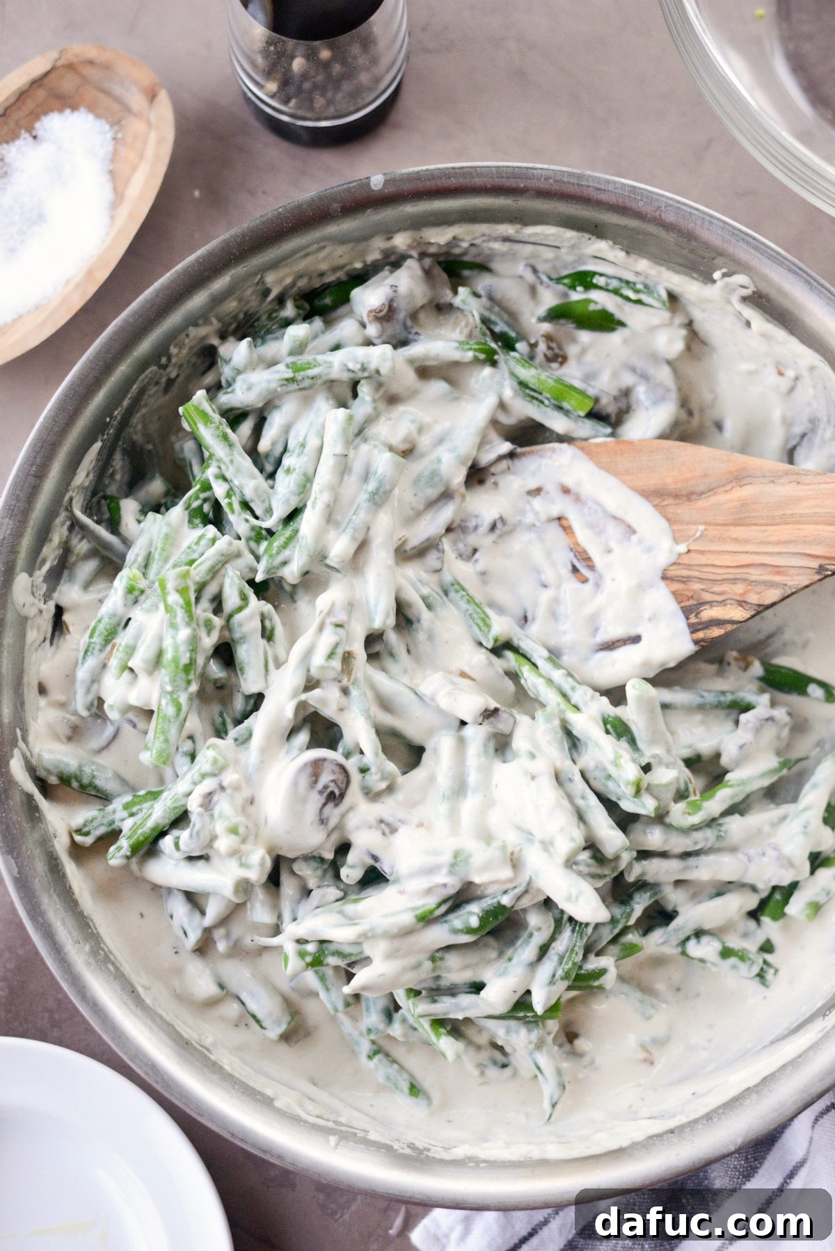 Crispy Onion Crowned Green Bean Casserole 19 toss in green beans