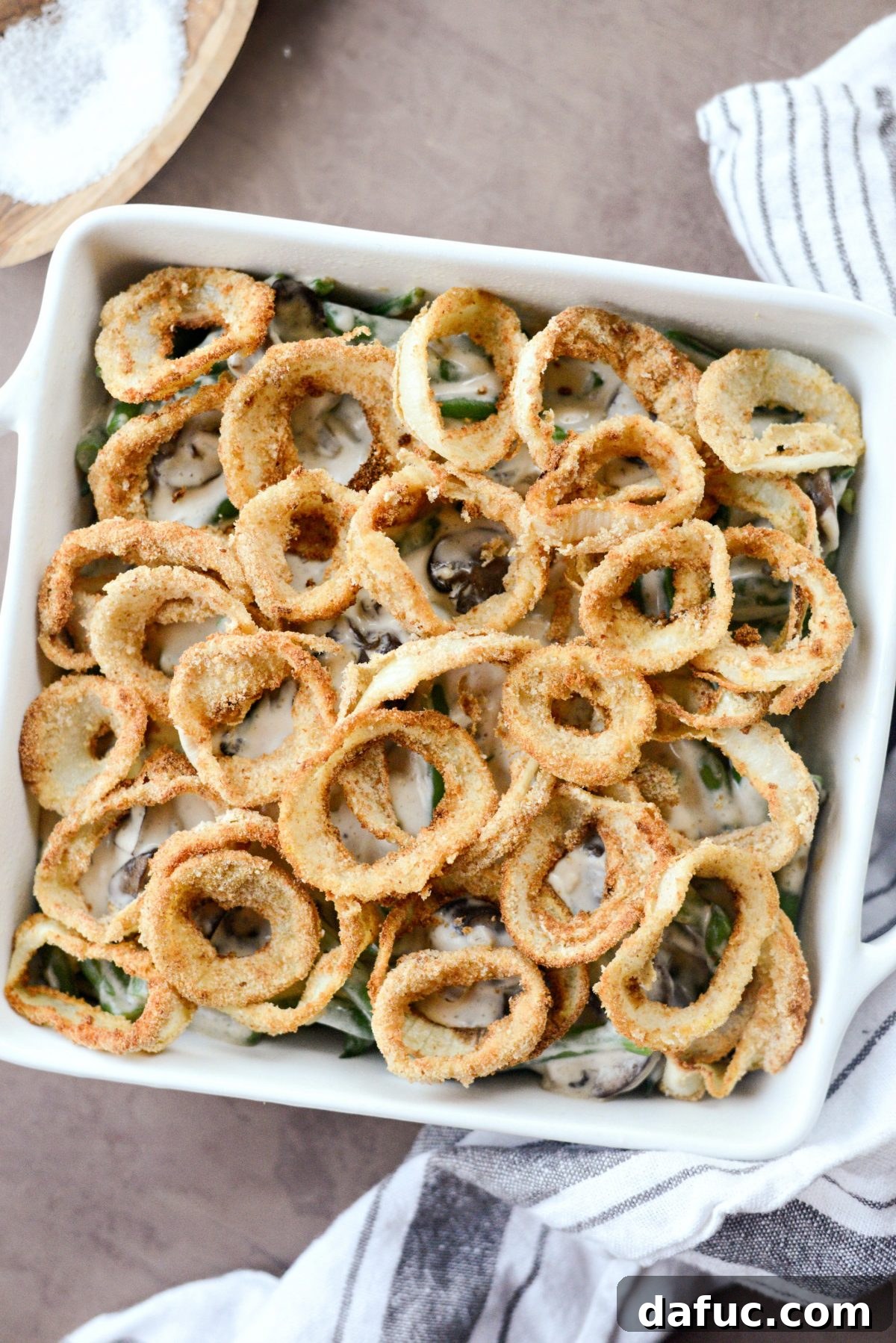 Crispy Onion Crowned Green Bean Casserole 21 top wit onion rings